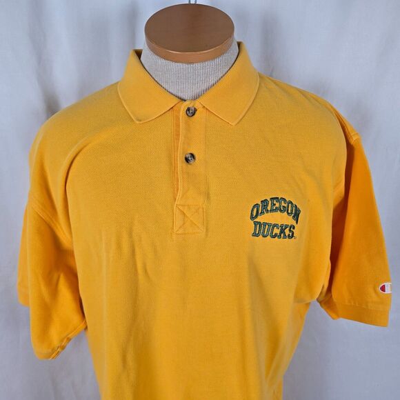 Champion Oregon Ducks Polo Men's L Yellow Green Logo Short Sleeve College NCAA - Picture 2 of 16